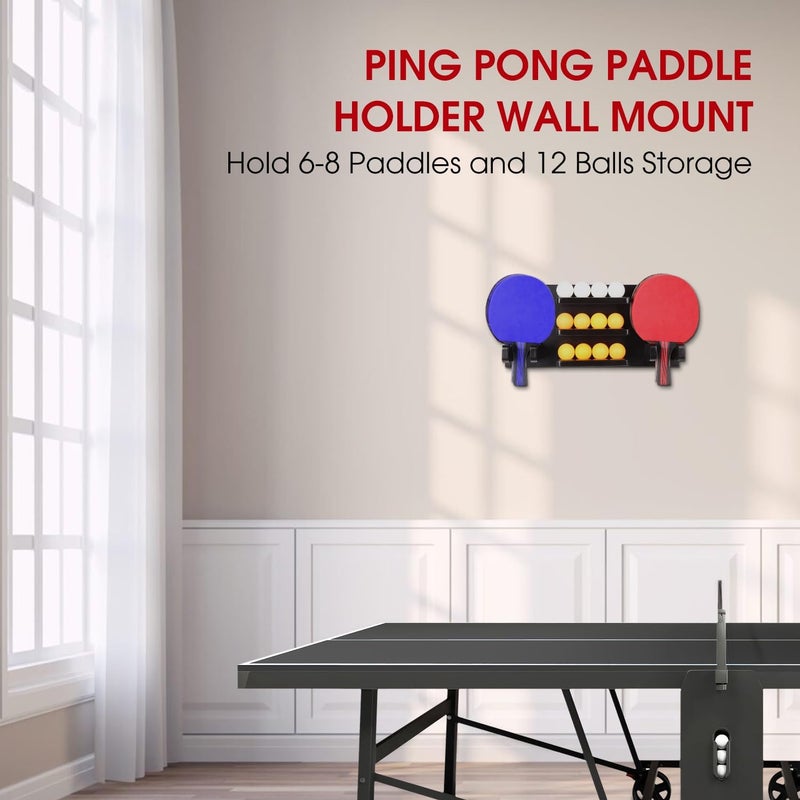 Onemacc Ping Pong Paddle Holder, Ping Pong Paddle Storage Rack Wall Mounted Holds 8 Paddles and 12 Balls, Table Tennis Racket Display Organizer for Game Room,Home - Image 5